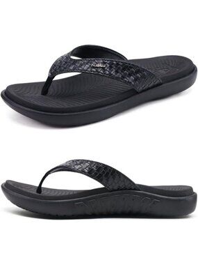 Women's Black Arch Support Yoga Mat Thong Slip On Slides Flip Flop Sandal Shoes